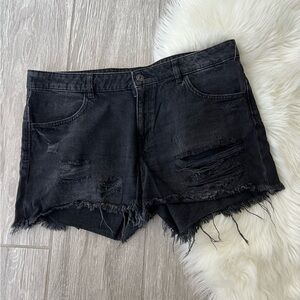 H&M Black Distressed Jean Shorts